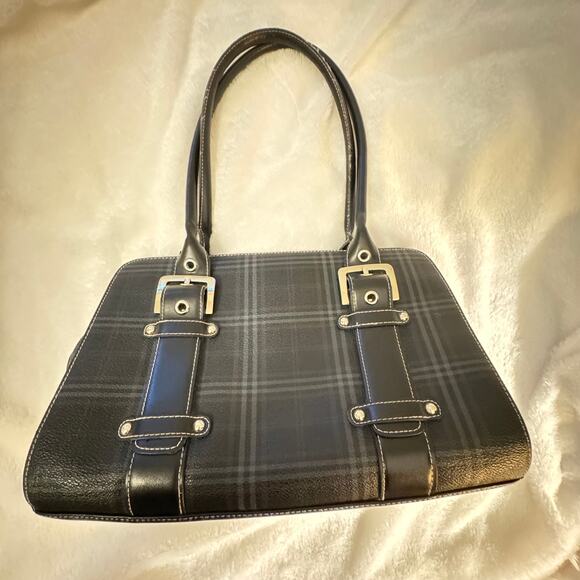 Tartan Plaid Bowler Bag Faux Leather Buckle Shoulder Bag - Picture 11 of 13